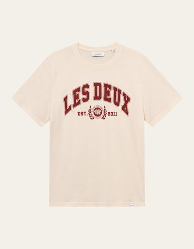 Les Deux MEN University T-Shirt T-Shirt 218634-Light Ivory/Burnt Red