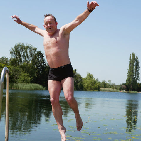 Men's black trunks - lake photoshoot