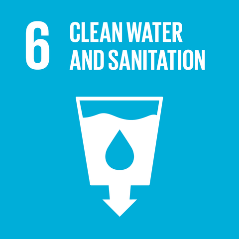 On a light blue background the text '6 clean water and sanitation' appears above an image of water