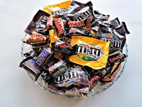 'Unsustainable', overly packaged sweets in a bowl