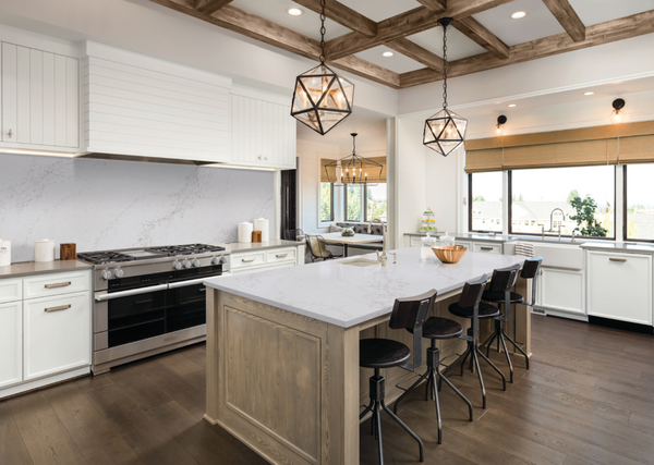 white kitchen cabinets with grey countertops