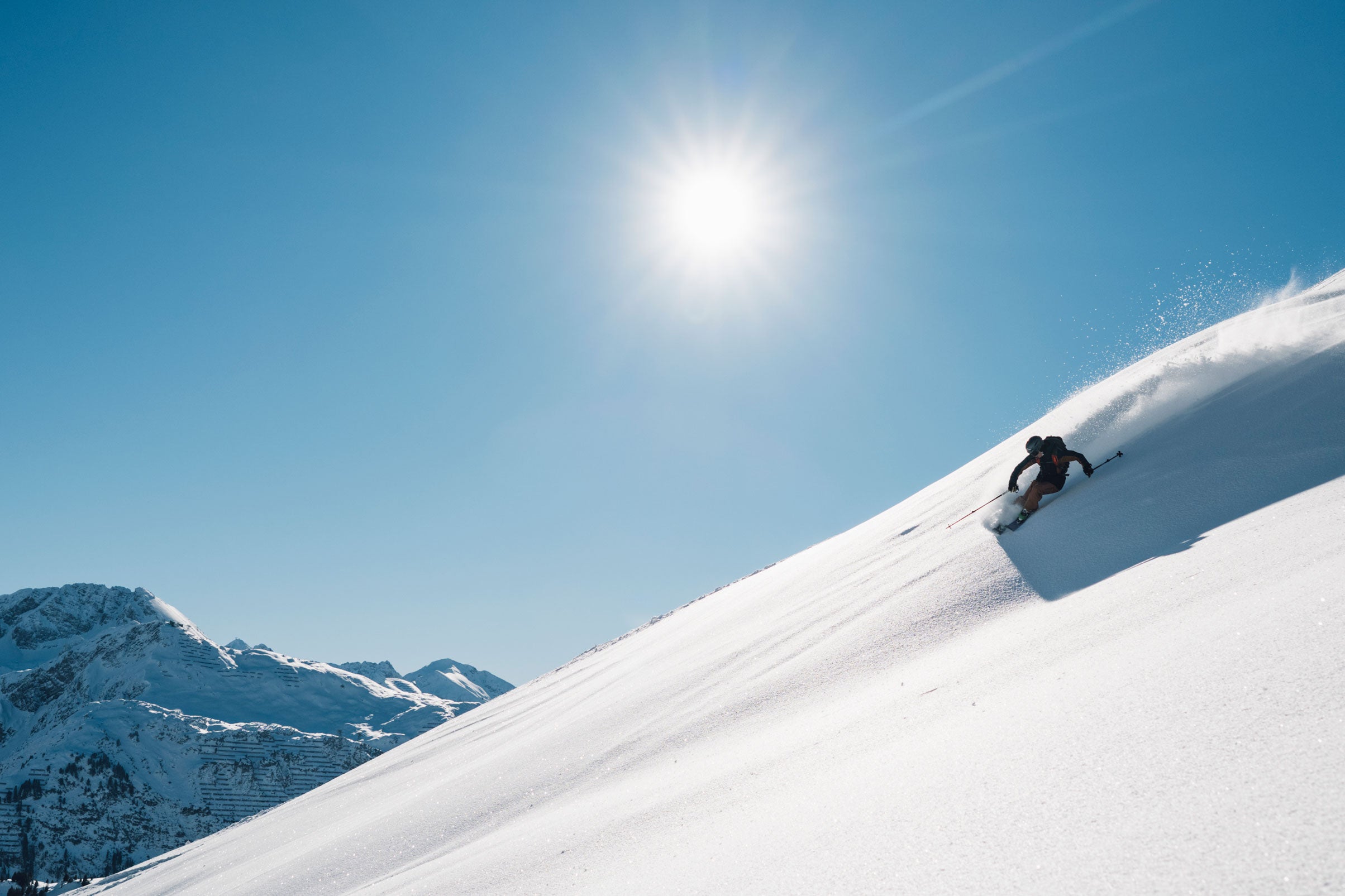 women powder skiing