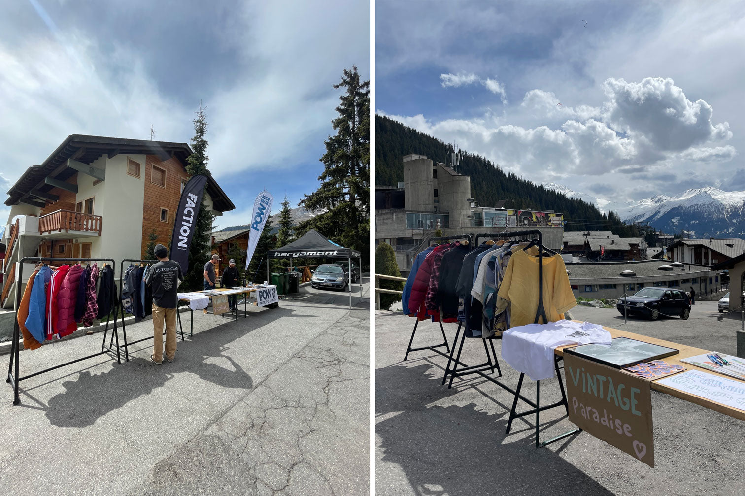 clothes hung on a clothing rack outdoors