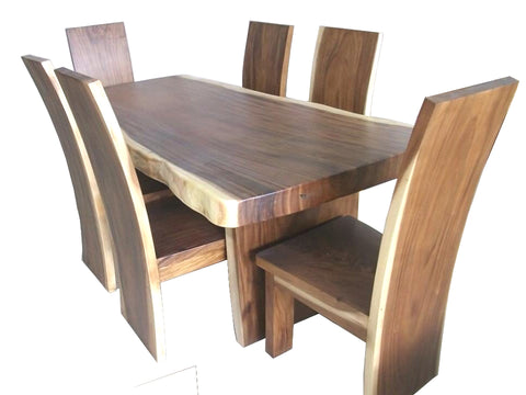 handmade live edge suar slab dining table with wooden legs for sale