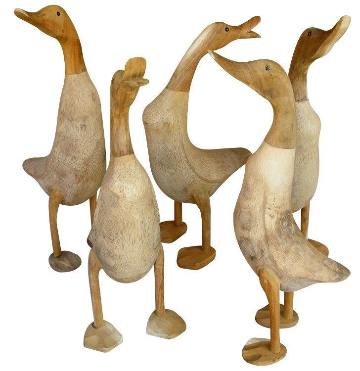 Handcrafted Large Cute Bamboo Wooden Duck Set Of 5 For Sale