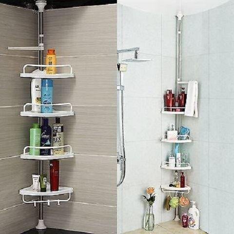 white bathroom corner shelf unit
