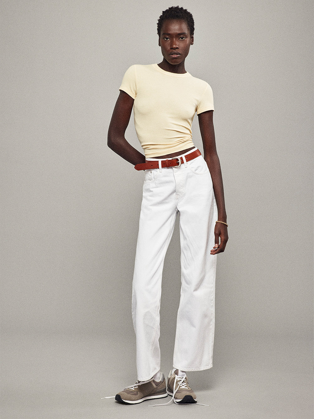 Shop Frame The Slouchy Straight Jeans White Denim