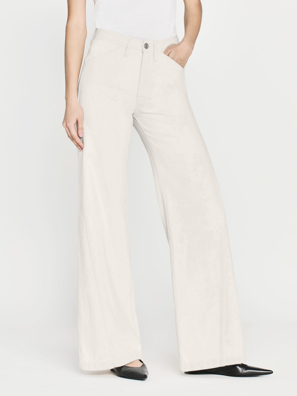 Shop Frame Le Baggy Palazzo Wide Leg Jeans In White
