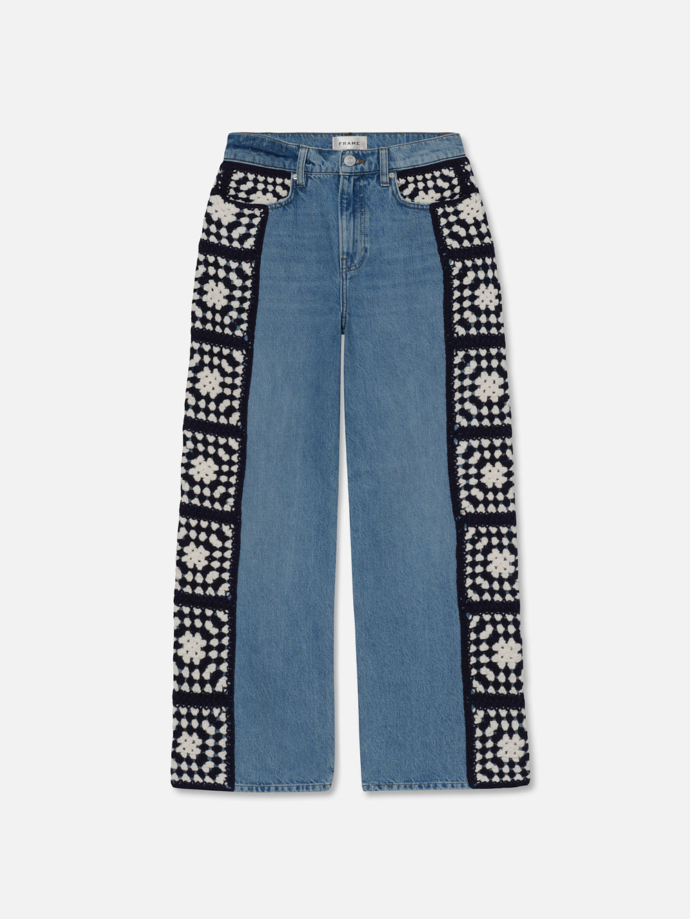 Shop Frame Le Jane Crop Crochet High Rise Jeans In Blue