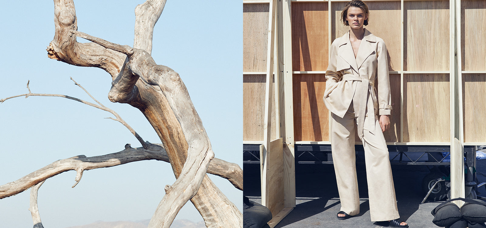 Jacket: product:cropped-overcoat-sand, Pants: product:wide-leg-pant-sand