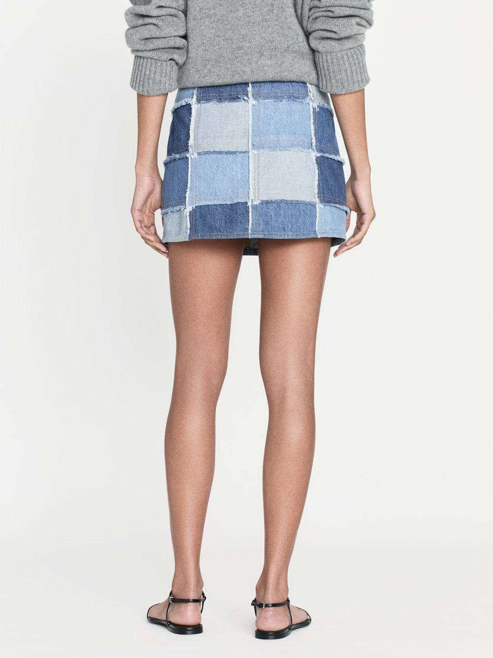 Shop Frame The 70's Patchwork Mini Skirt Road Trip Denim In Blue