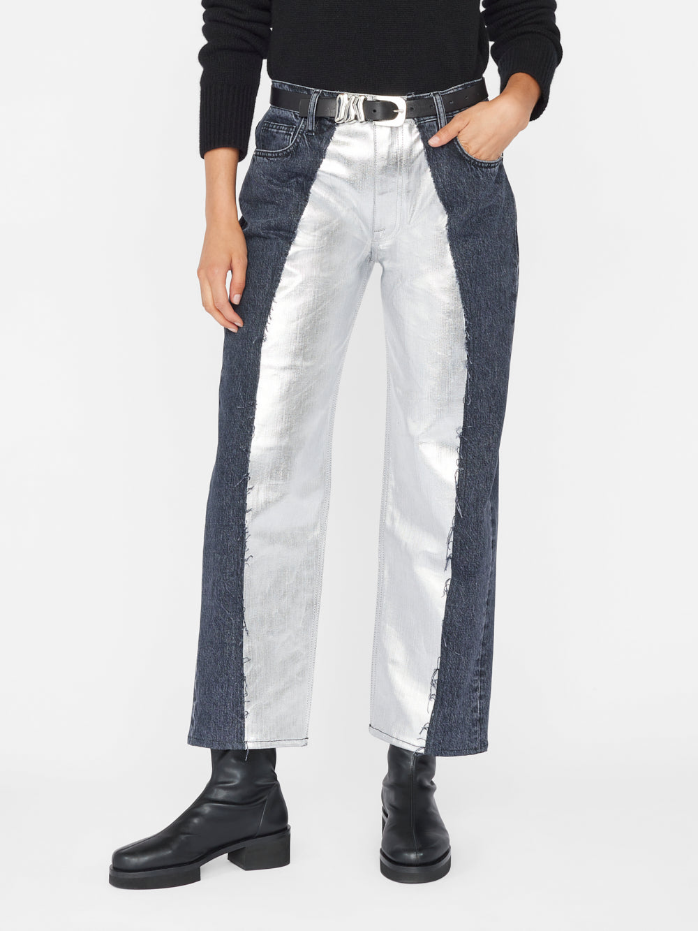 -denim Pieced Straight Leg Orbital/Silver Chrome