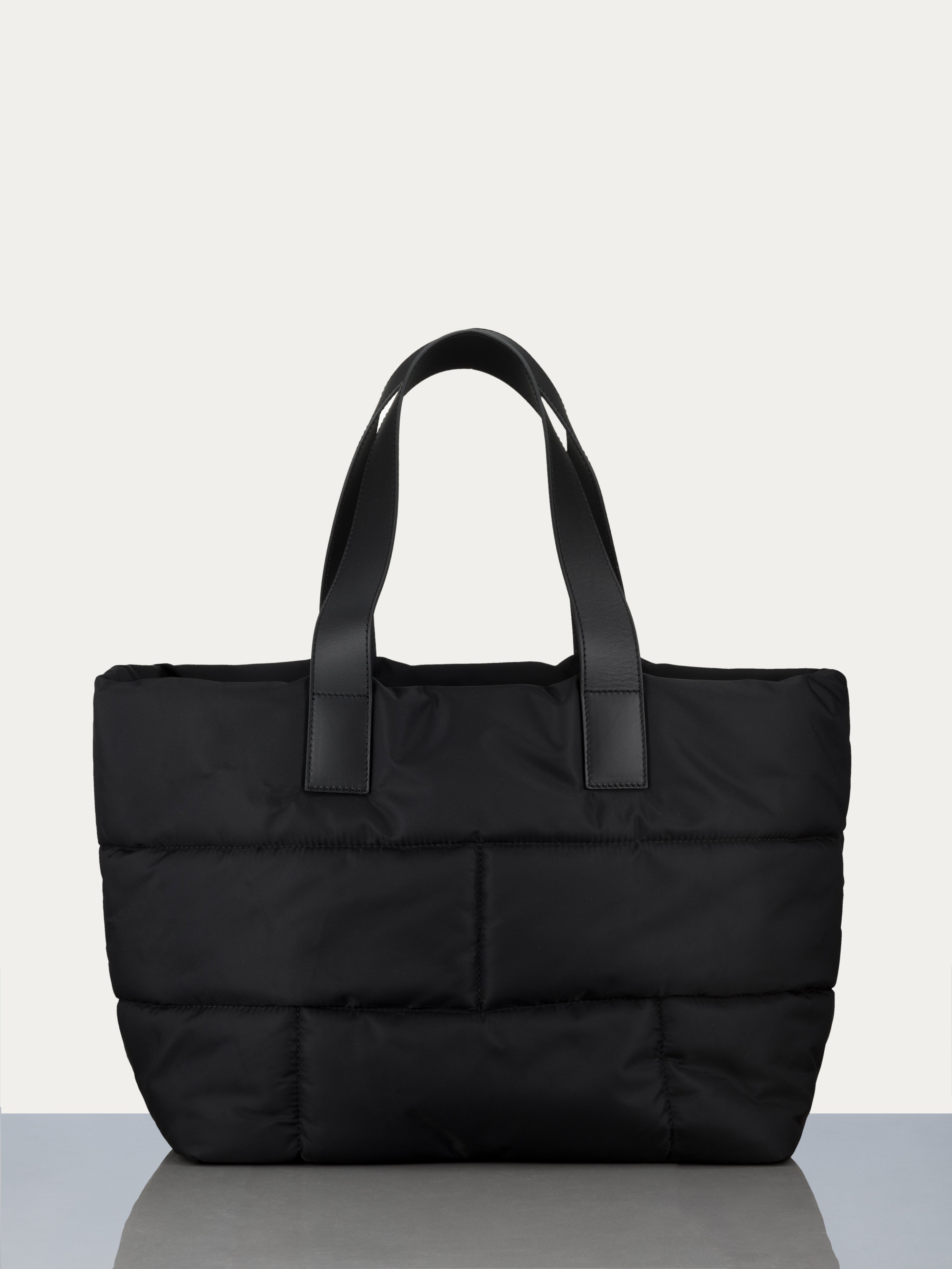 -denim Nylon Quilted Plaque Tote Noir