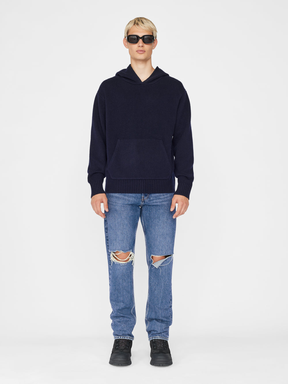 -denim Cashmere Hoodie Navy