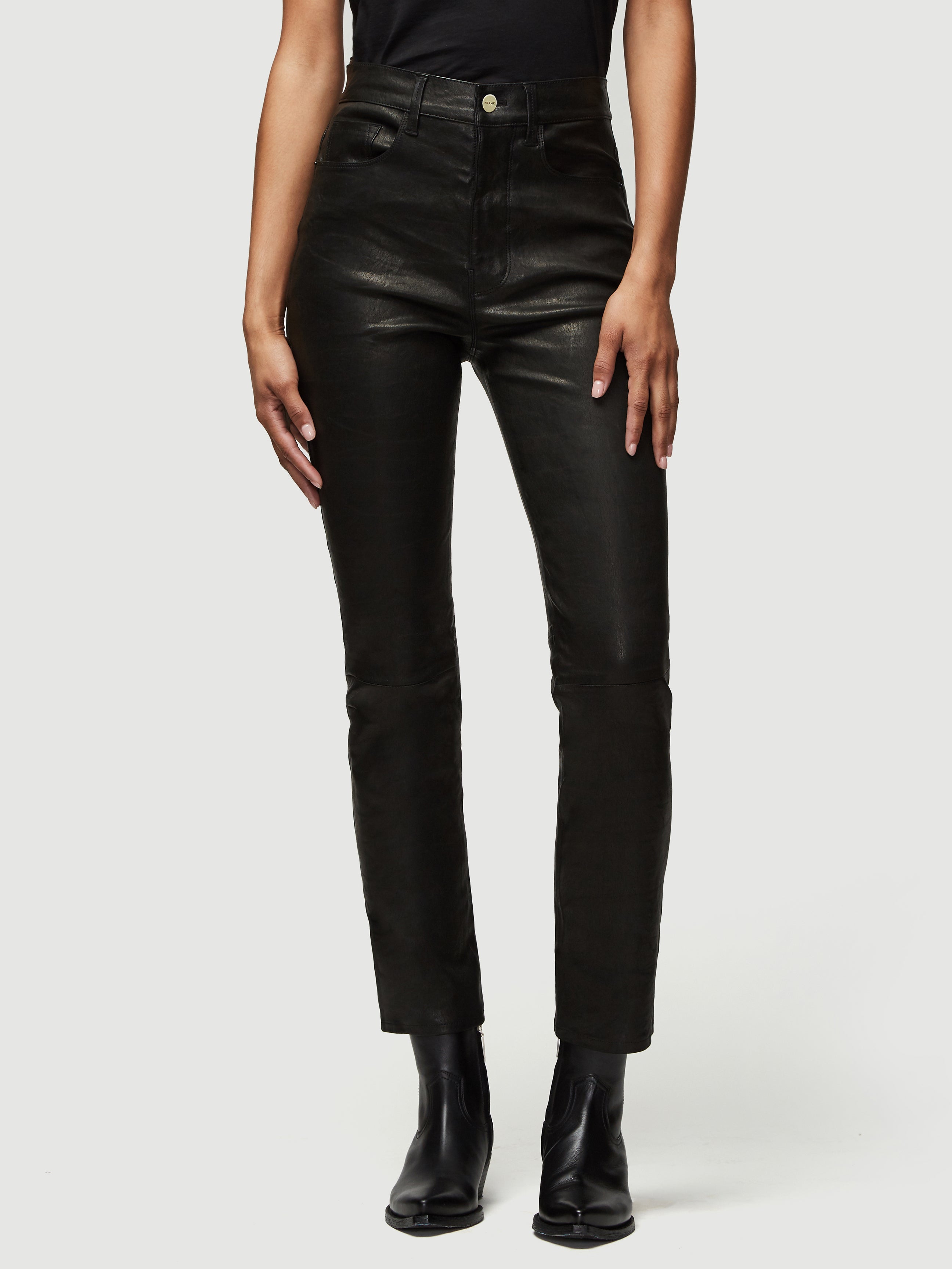 high rise leather pants