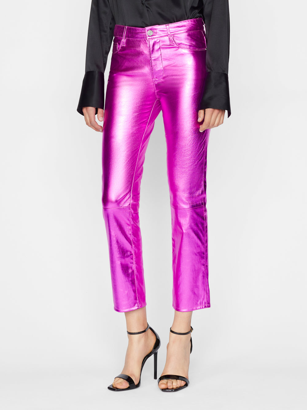 -denim Leather Le High Straight Metallic Magenta