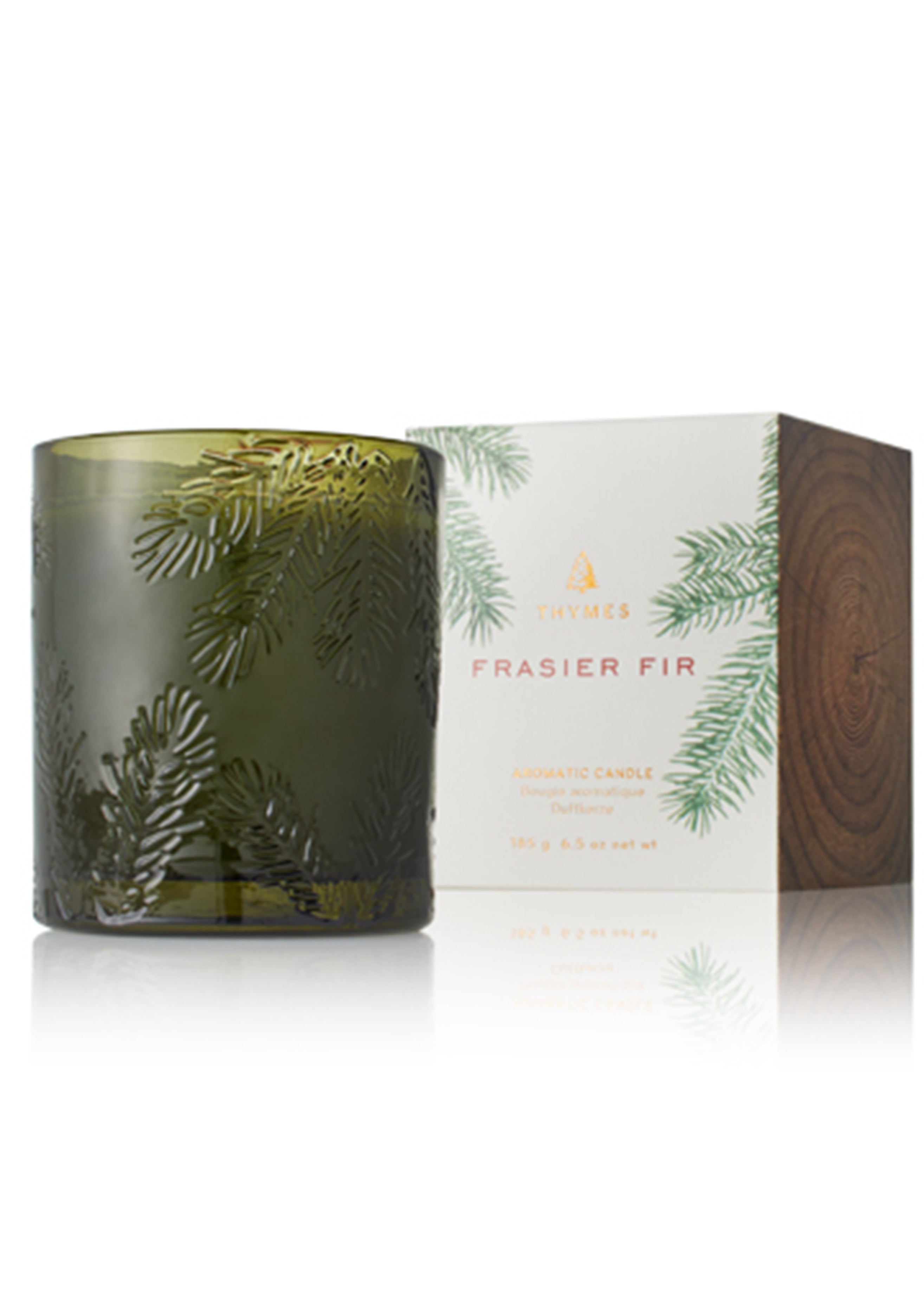 Thymes Frasier Fir Heritage Collection | Poured Candle, Molded Green Glass