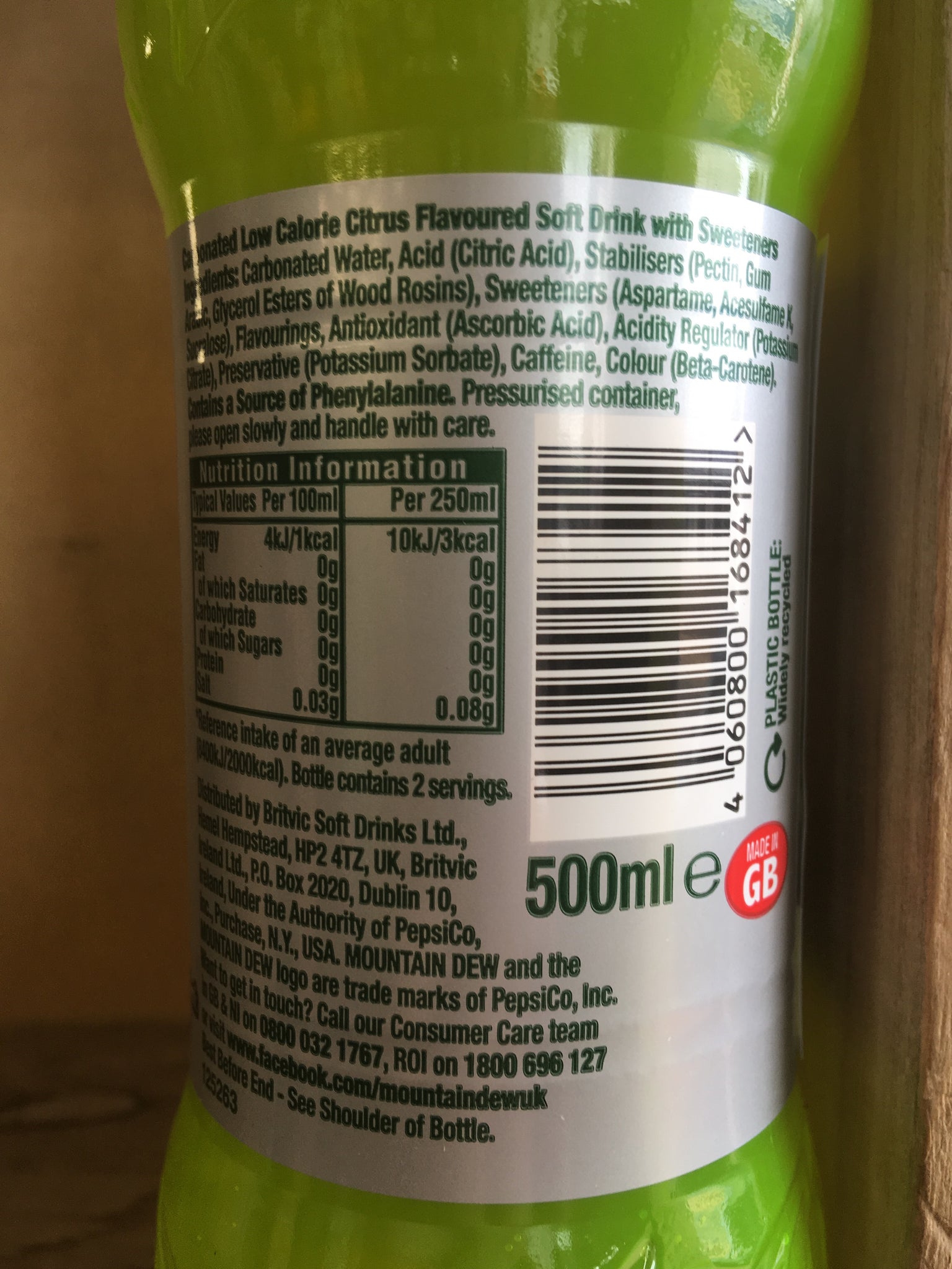 ingredients in mountain dew zero