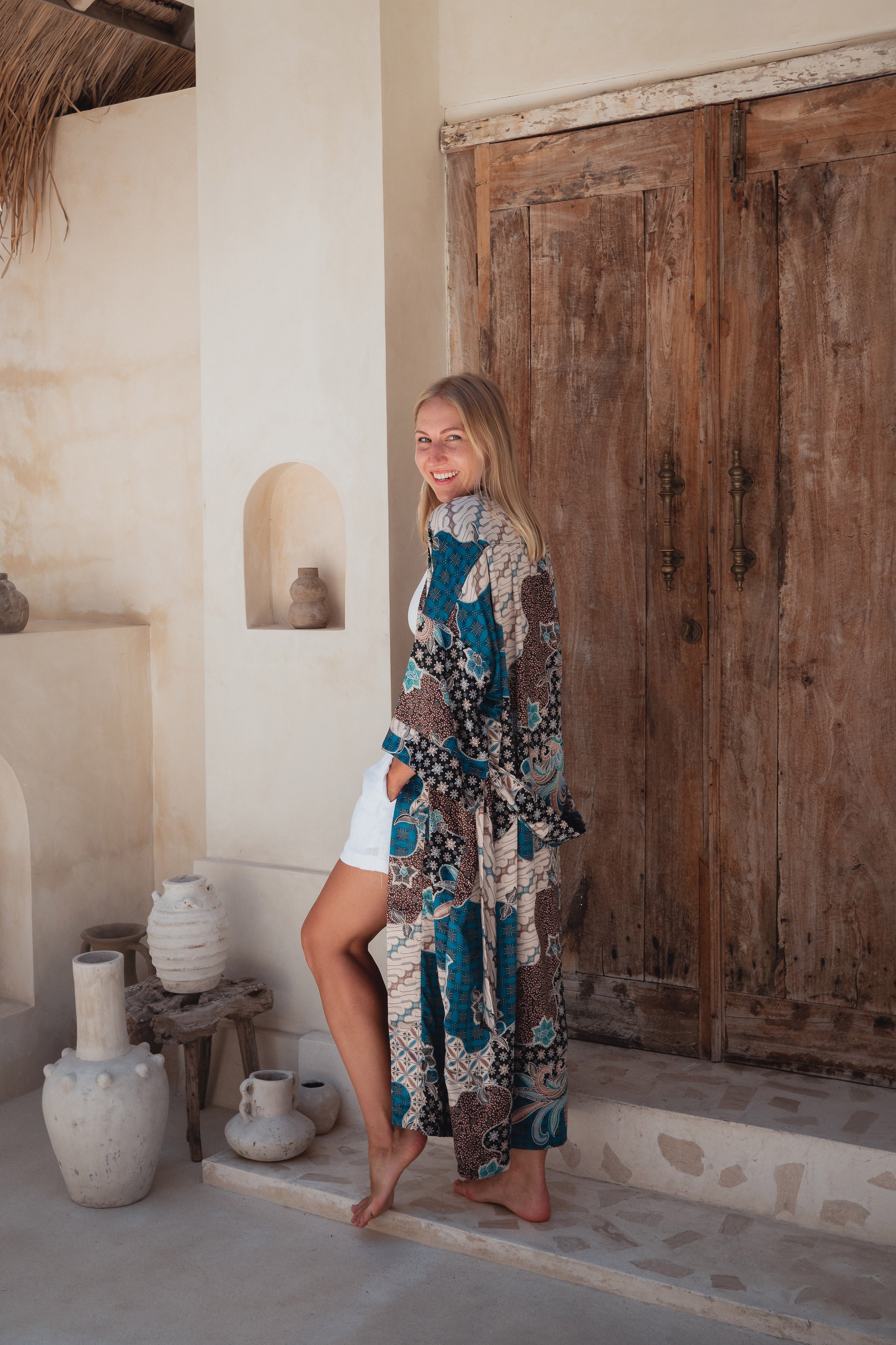 Blue Silk Kimono Robe handmade in Bali