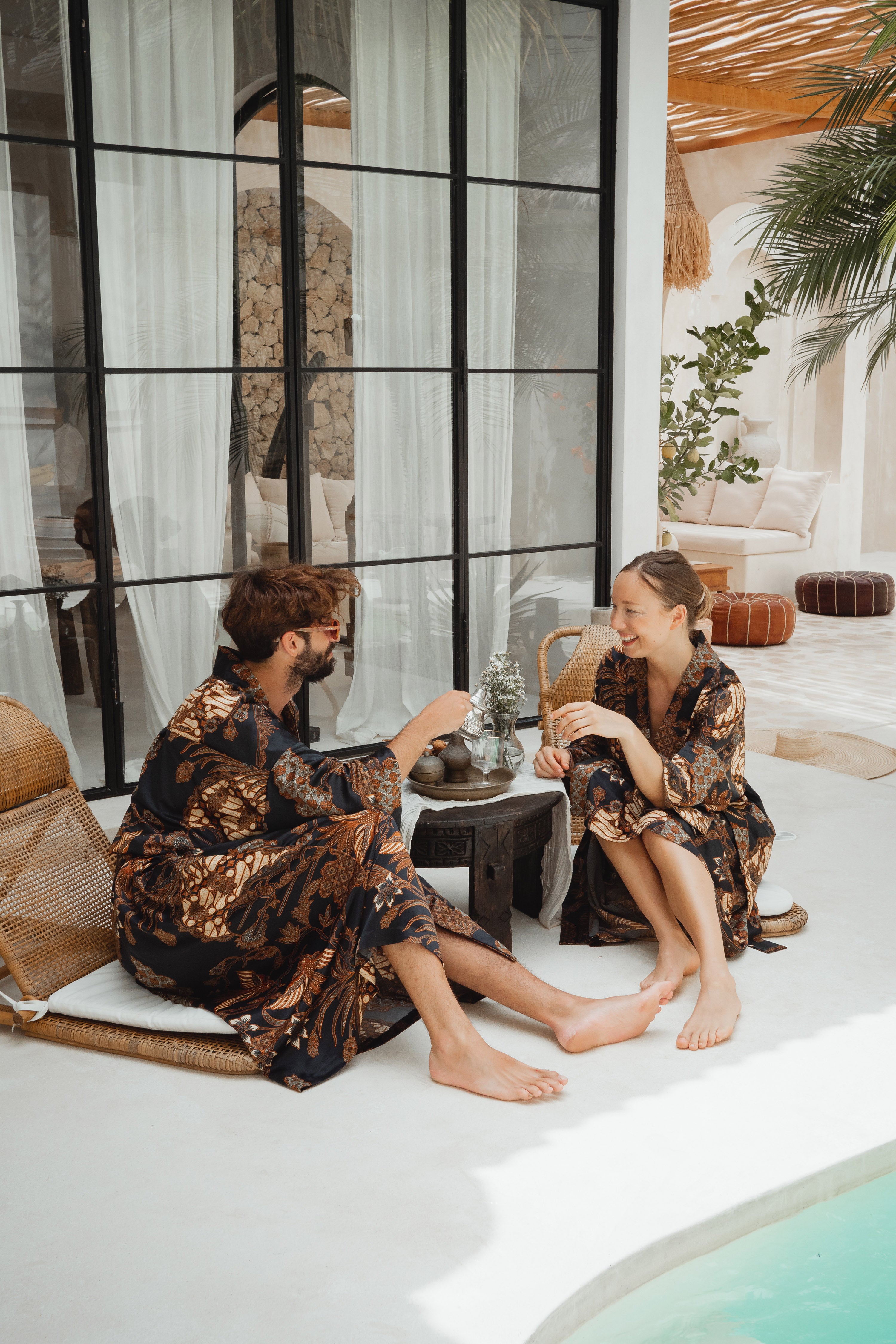 Unisex Long Silk Kimono Robe handmade in Bali