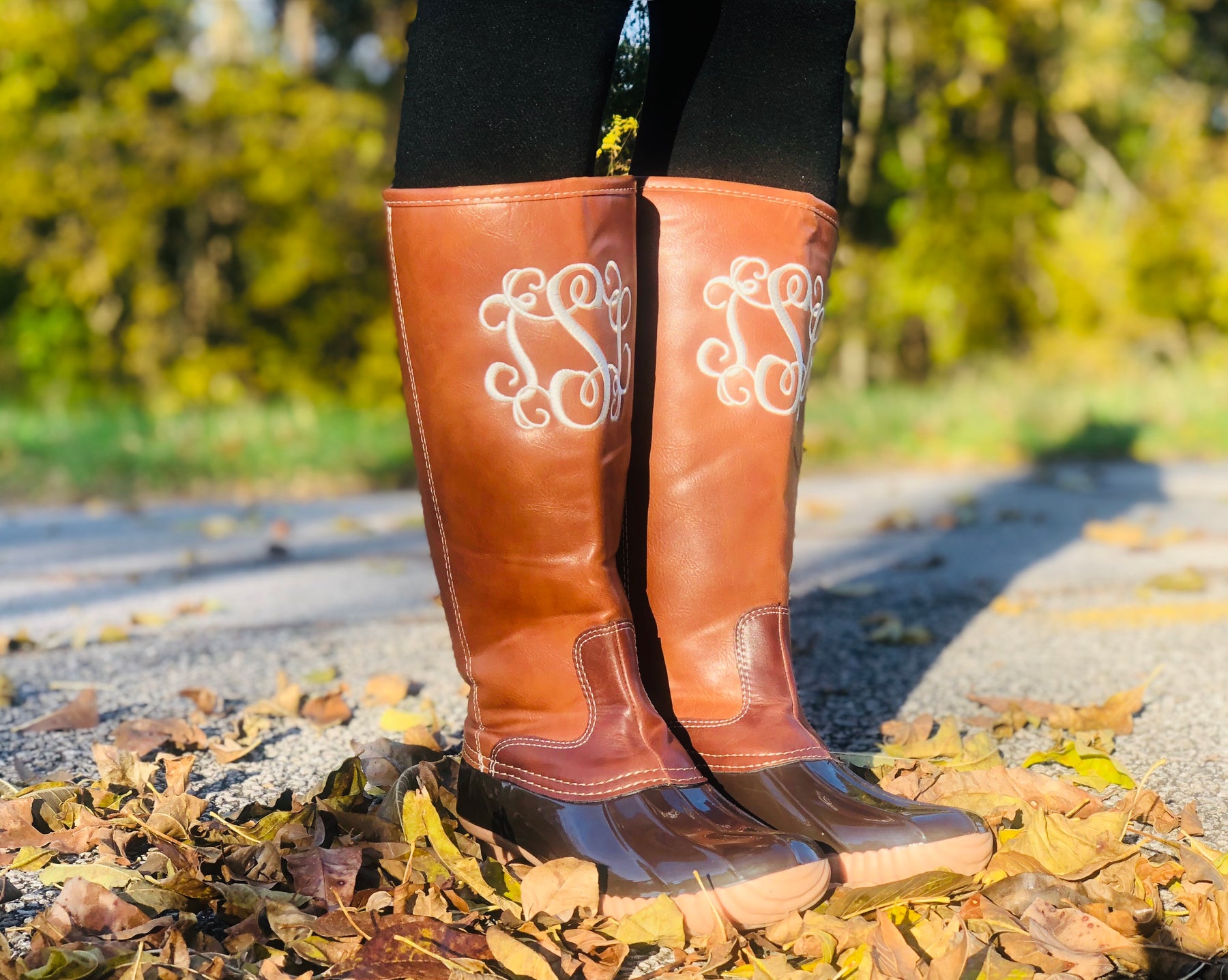 monogrammed duck boots tall