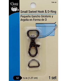  Small Swivel Hook and D-Ring 1/2 Nickel Set of One