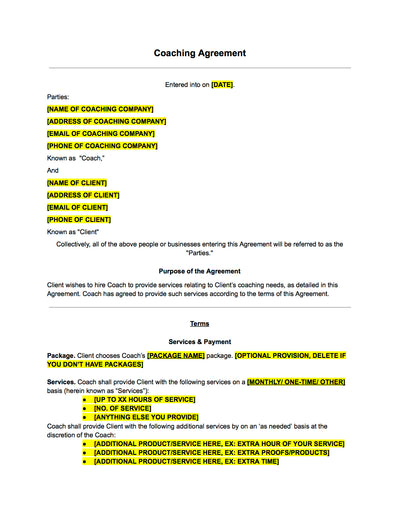 Coaching Contract Template The Contract Shop