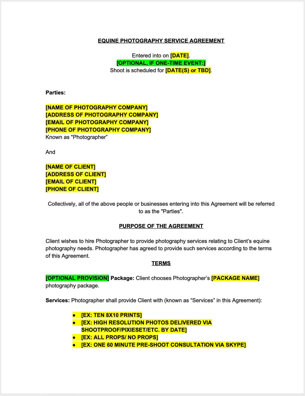 Event Photography Contract Template