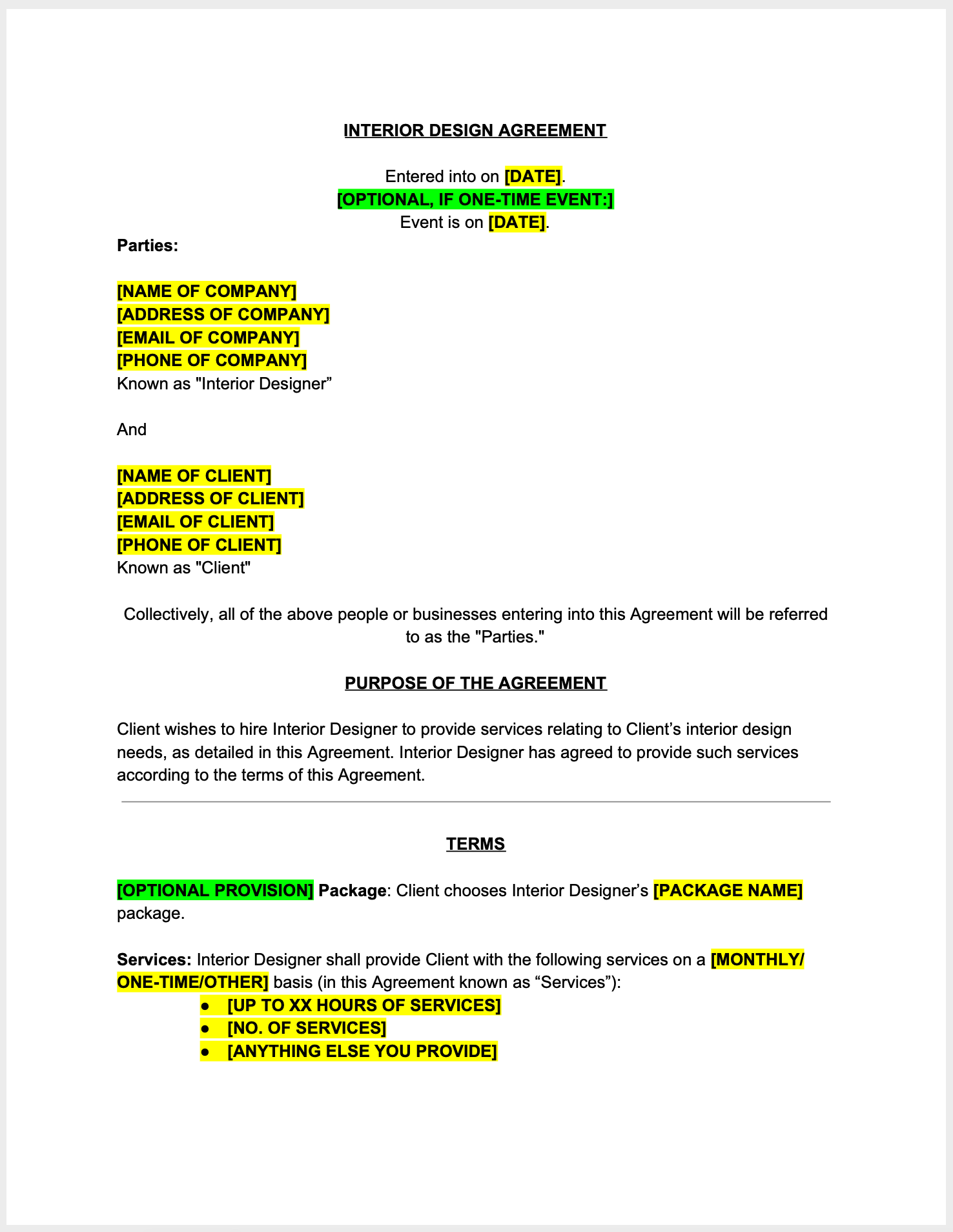 How To Write An Interior Design Contract Printable Form, Templates