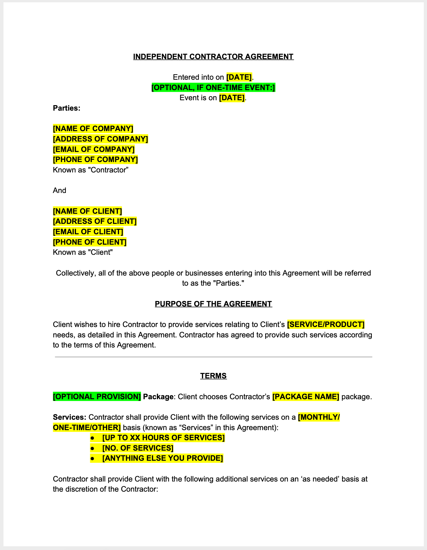 Independent Contractor Contract Template The Contract Shop