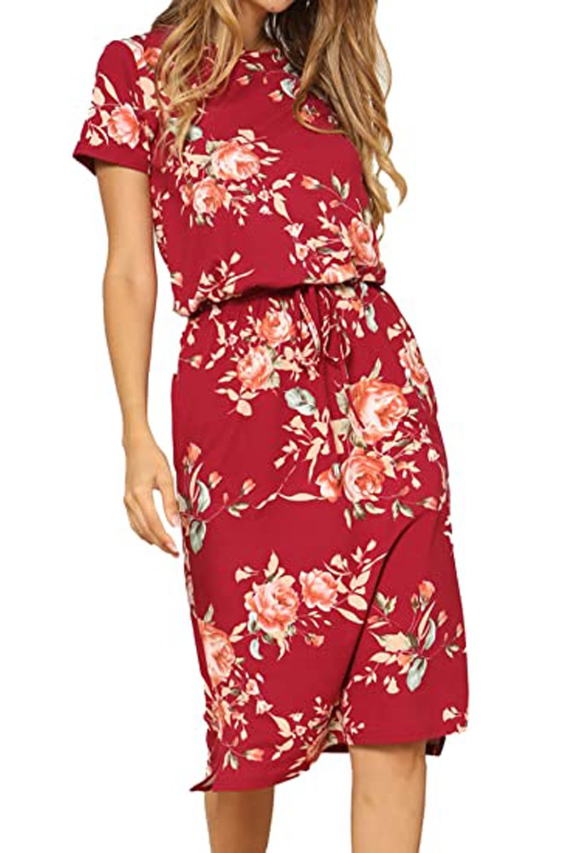 Adjustable Straps Floral Mini Dress With Side Pockets