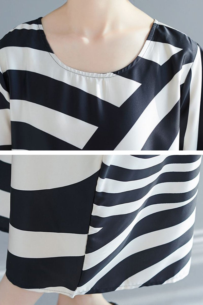 Loose Short-Sleeved Striped Maxi Summer Dress