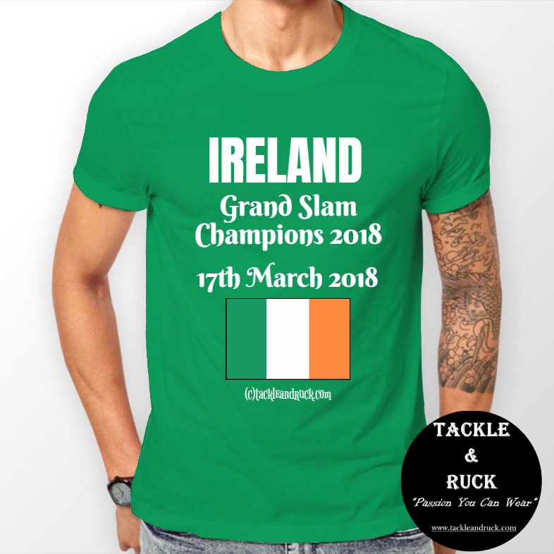 Men's Rugby T Shirt -Ireland Grand Slam 17th March 2018 - Tackle And Ruck