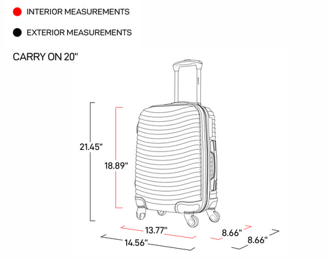 black and white image showing the adly 20'' interior and exterior measurements