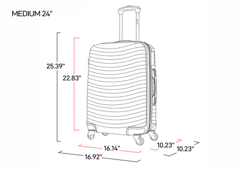 black and white image showing the adly 24'' interior and exterior measurements