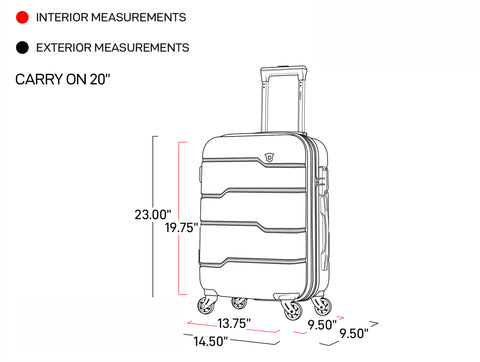 image showing the interior and exterior dimensions of the 20 inch carry on