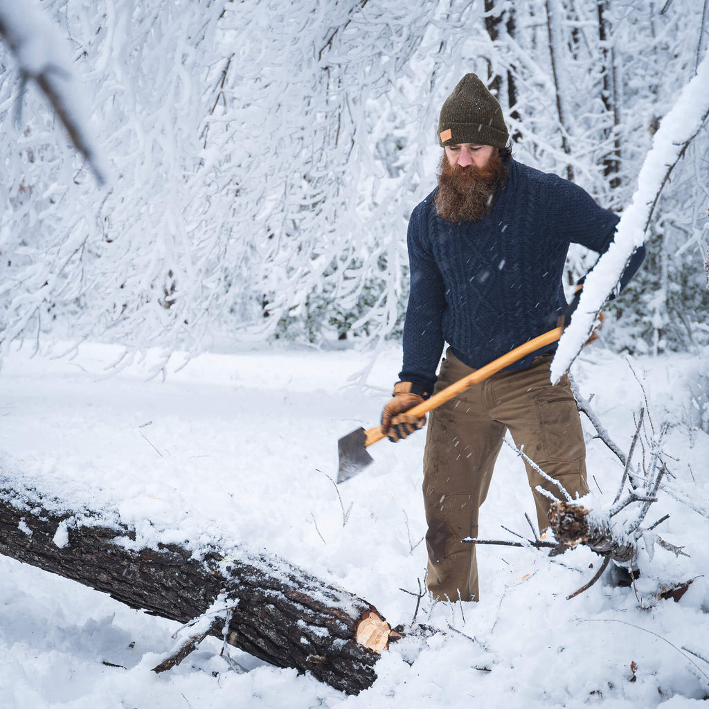 Savage Gentleman Blue Wool Fisherman Sweater Snow Woodchopping Axe