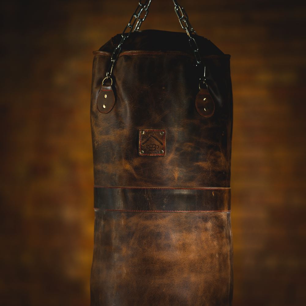 vintage tung boxningsväska i läder