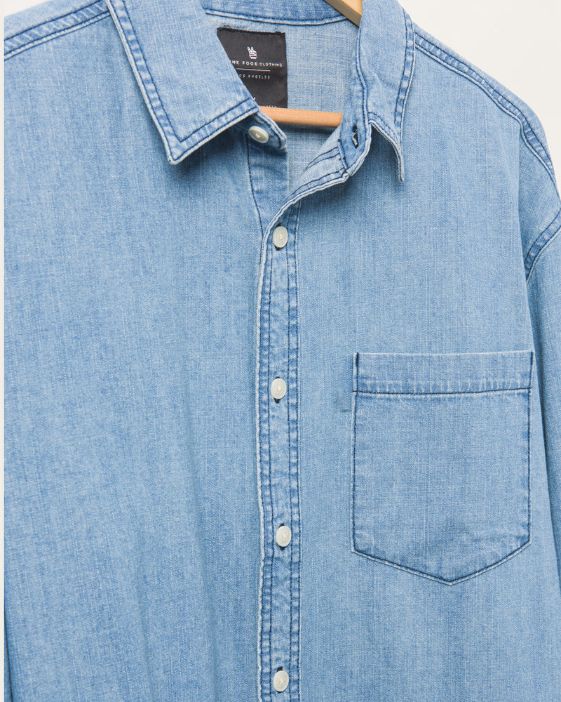 Men's Untucked Blue Denim Long Sleeve Button Down Shirt: Stretch, Non-Iron  | Twillory
