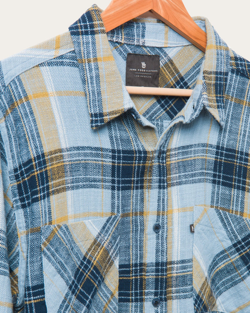 Vintage 100% Cotton Blue/Yellow Plaid Medium Long Sleeve Shirt