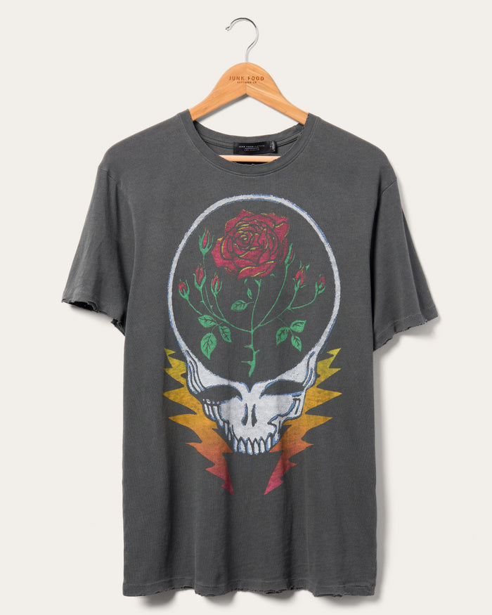 Grateful Dead Mens T-Shirt - Skeleton Logo on Light Blue [Apparel], Black