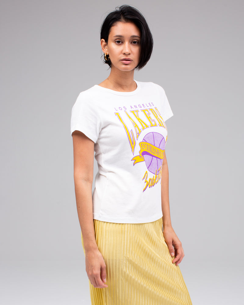 Women's Los Angeles Lakers Junk Food White Hometown Crop Top T-Shirt