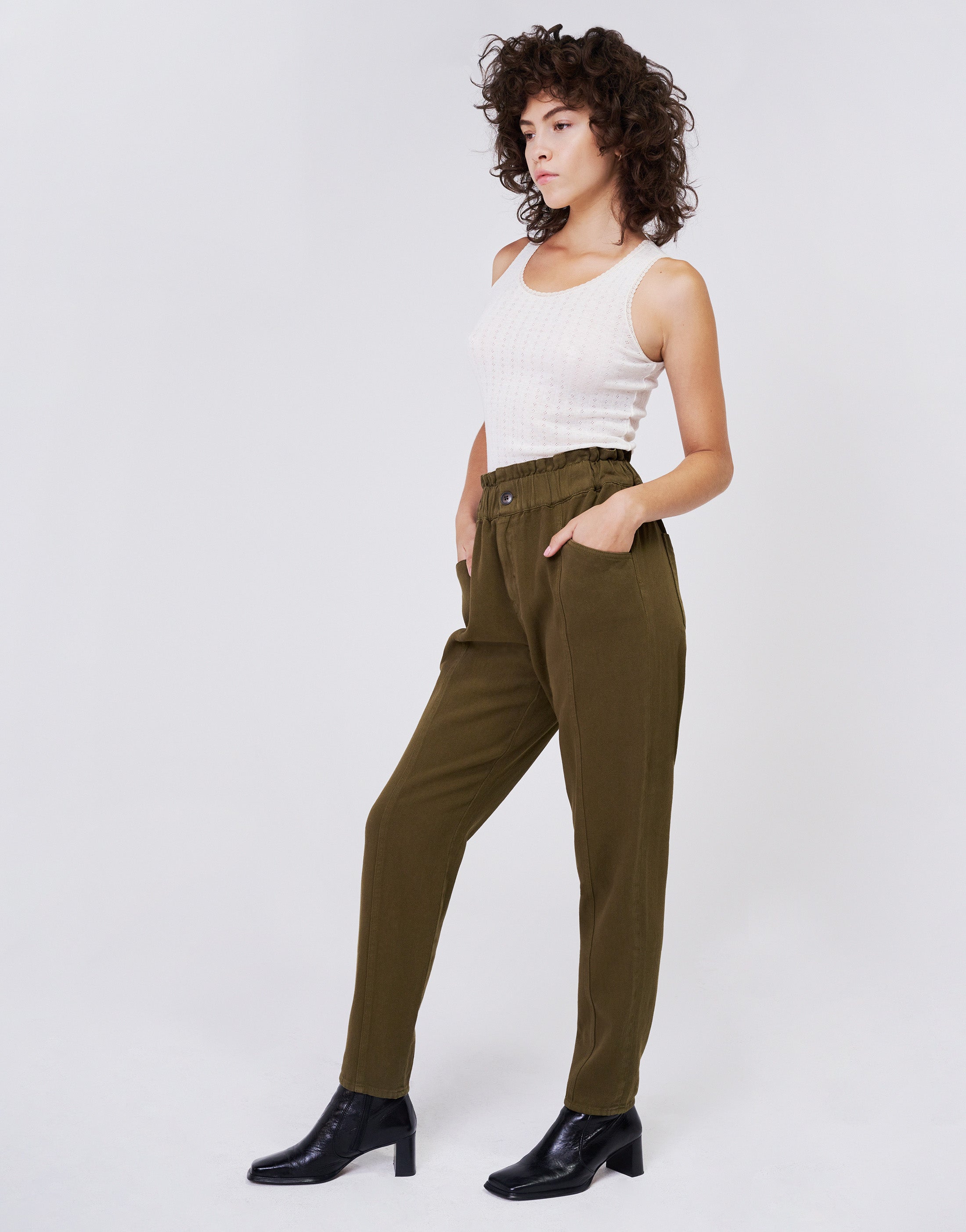 JAYLA High Waist Elastic Waistband Trouser in Cedar