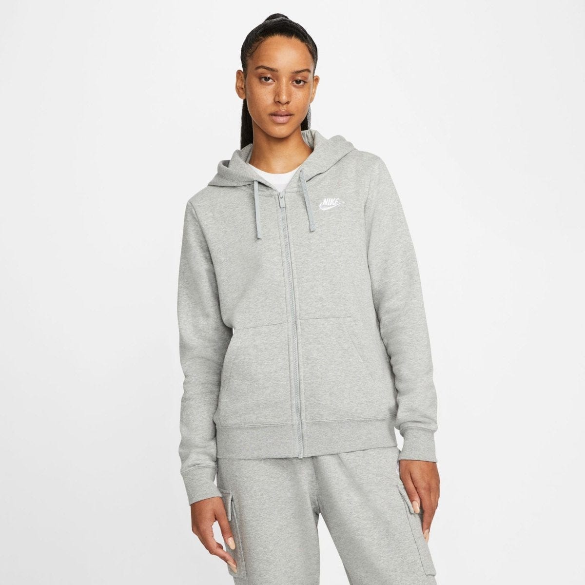 Nike Sportswear Club Fleece Full-Zip Hoodie Dark Grey Heather / Matte  Silver - White