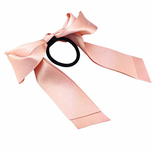 Ponytail Holder Satin Ribbon Bow Elastic Hair Band