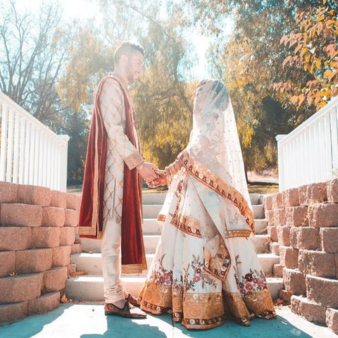 indian marriage bride and groom in ethnic indian wear
