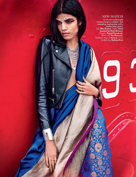 Leather jacket on saree - modern approach to ethnic wear