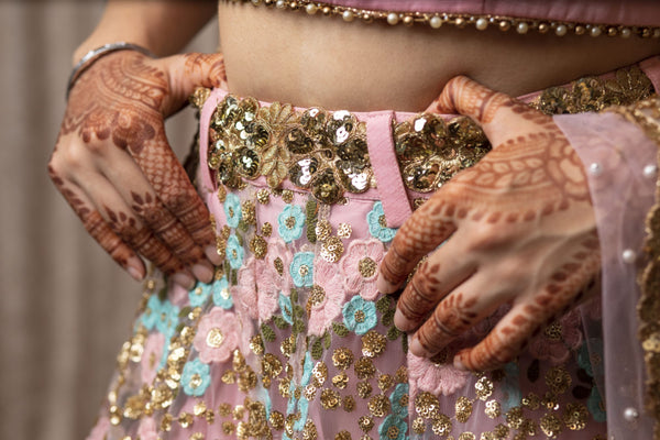 belted lehenga - pink