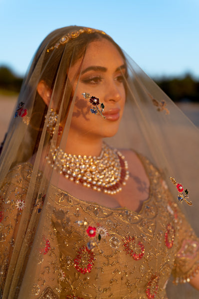 Mustard veil dupatta for Indian brides in USA