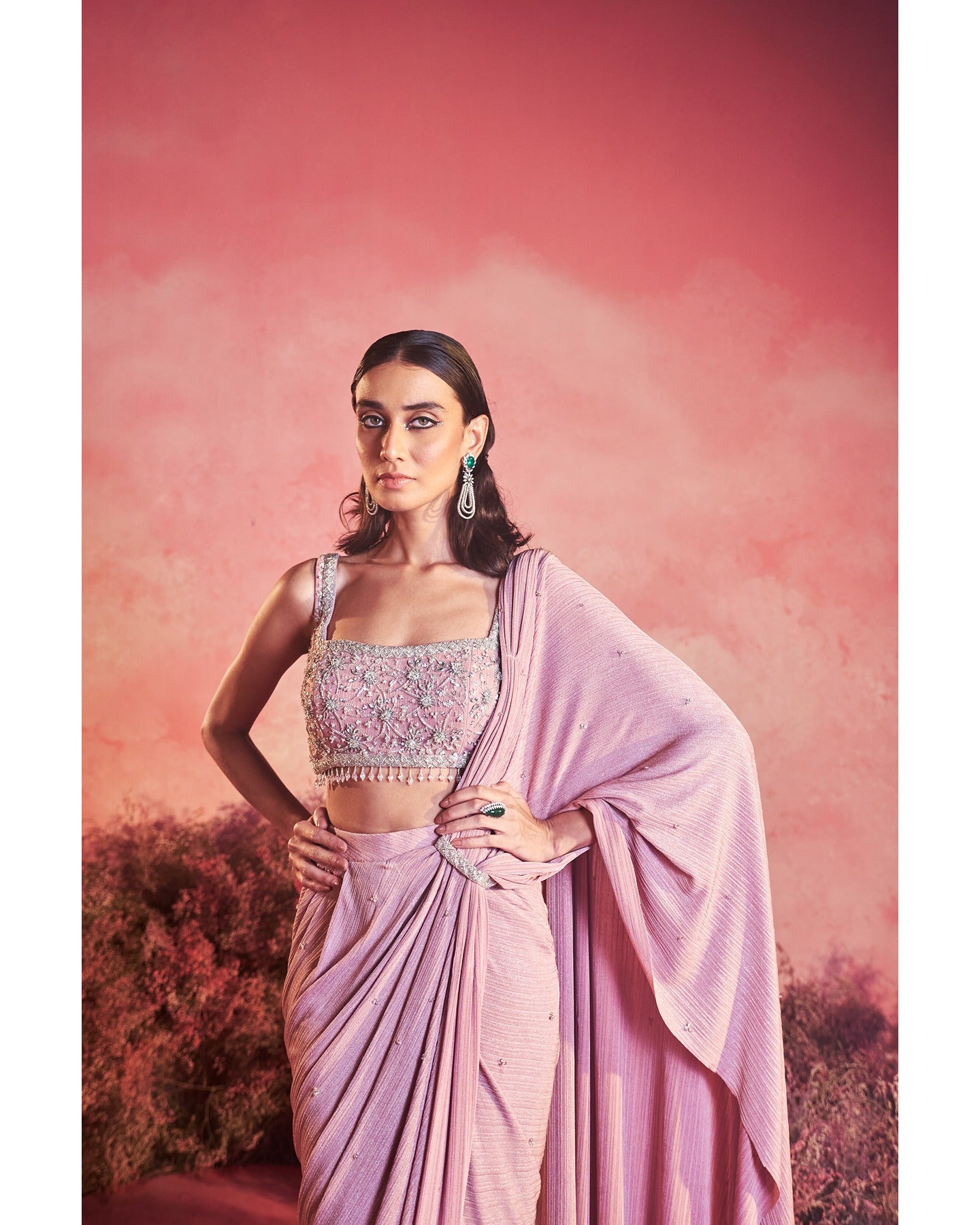 Pink Drape Saree – Bindani In